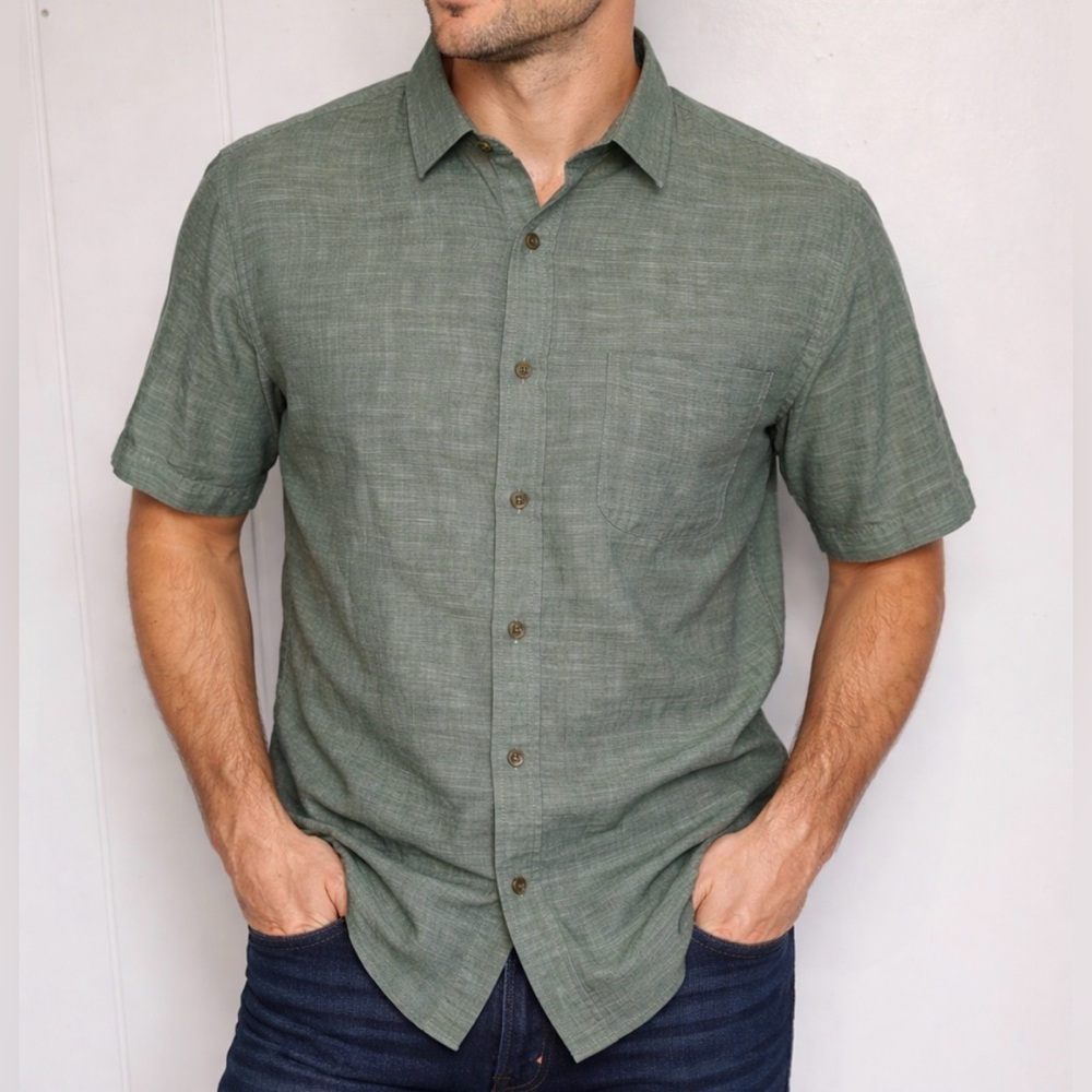 -Mountain Khakis Light Green Chambray Button Down S/S Men's Shirt Size XL
